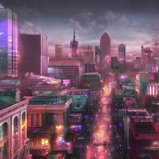 Prompt: beautiful ultradetailed matte painting of futuristic new orleans, trending on artstation