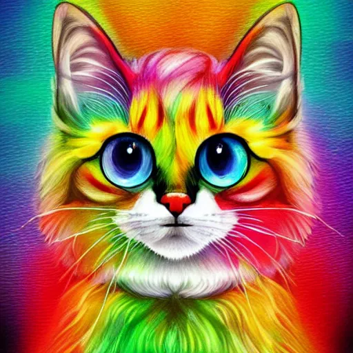 Image similar to portrait friendly cute happy stylish realistic rainbow cat. background in the style of art nouveau. lively. colorful. hd.