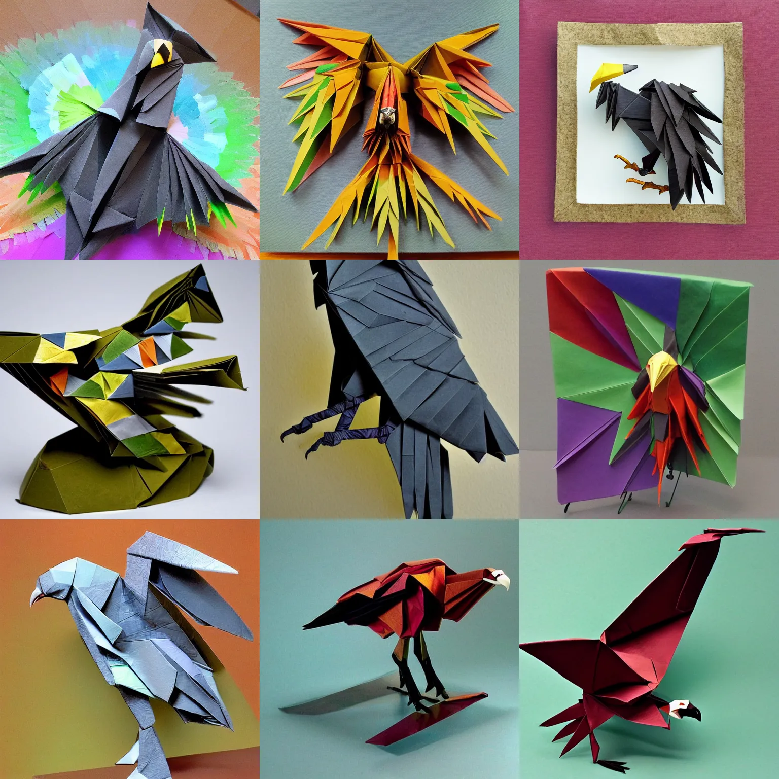 Prompt: vulture origami, impressionist art, made by a joint team of artists,