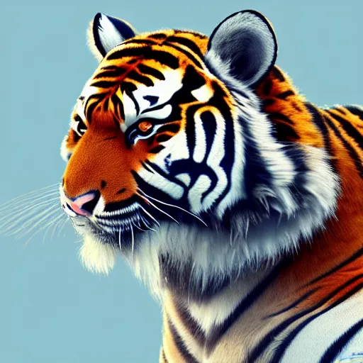 Image similar to A Therianthropy tiger, hyperdetailed, artstation, cgsociety, 8k