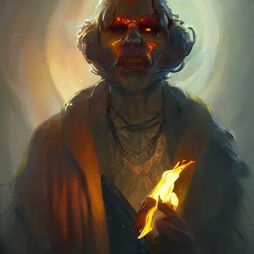 Prompt: pyromancer, fire magician, thin face, golden eyes, painting by sabbas apterus