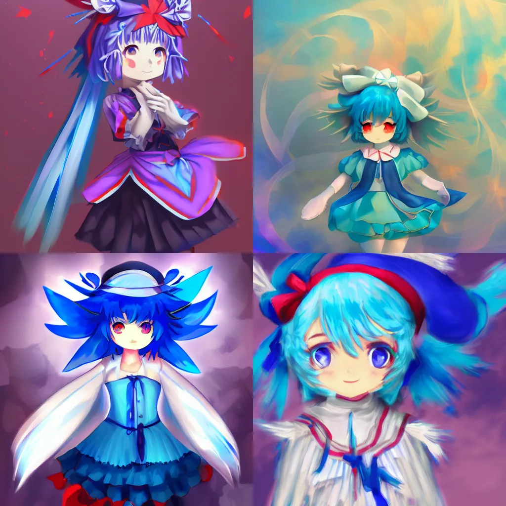 Prompt: professional digital artwork of Cirno from Touhou Project, fine art, fine anatomy with correct details digital art of Cirno trending on Artstation