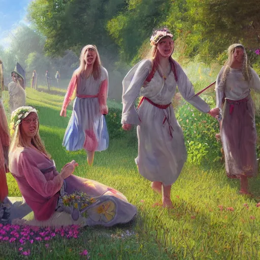 Image similar to midsommar 3, oil painting, ultradetailed, artstation, ultradetailed, digital painting, ultradetailed