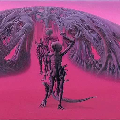 Prompt: pink hell, by wayne barlowe.
