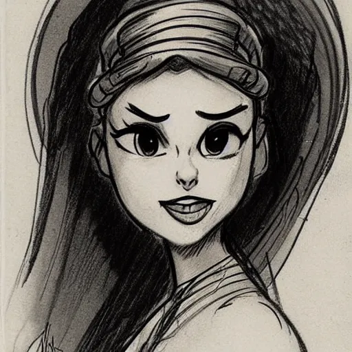 Image similar to milt kahl sketch of princess padme from star wars episode 3