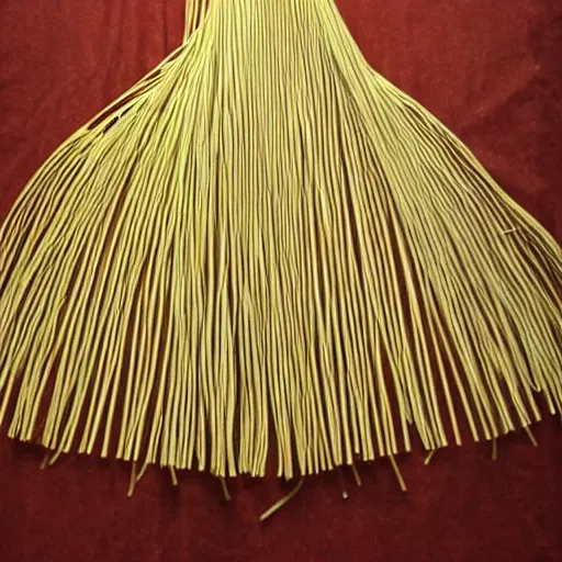 Prompt: a dress made out of spaghetti