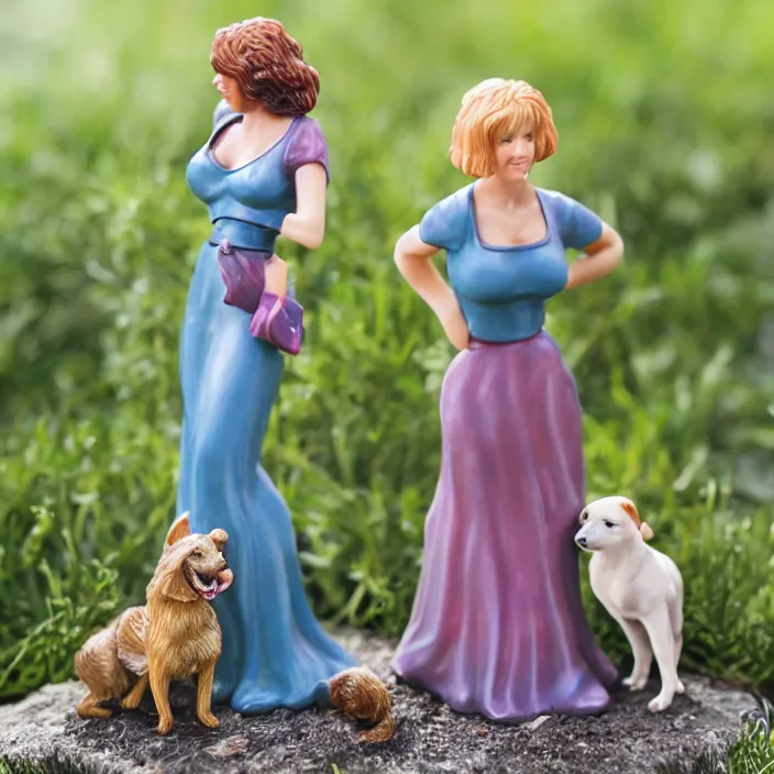 Image similar to 80mm resin detailed miniature of a Woman with a Dog, Product Introduction Photos, 4K, Full body, simple background