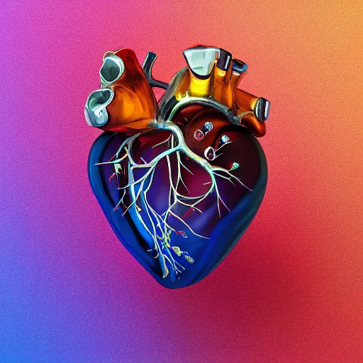 Prompt: Glass sculpture of anatomical heart with stained crystle, strong colors,full of diamond,Fragmentary,crystal,surreal 3D illustration，16K resolution,4k detailed post processing, trending on artstation, rendering by octane, unreal engine,scary,