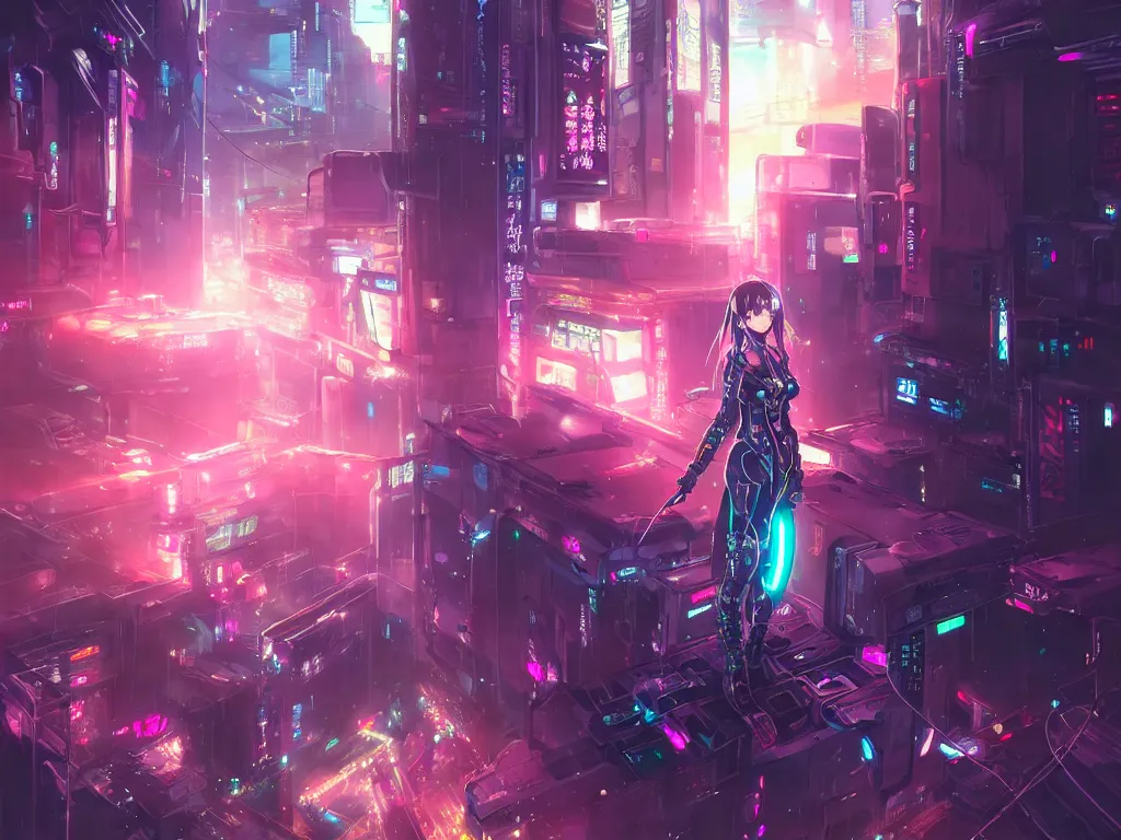 Prompt: anime key visual of futuristic cyber warrior girl, on cyberpunk neon light tokyo rooftop, ssci - fi and fantasy, intricate and very beautiful, highly detailed and digital painting, concept art, smooth, illustration, art by rongzhen luo, rossdraws and huaixuan xiang and wlop