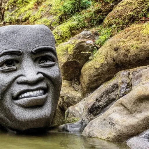 Image similar to A rock sculpture of Bruce Lee hidden in the middle of a mountain stream