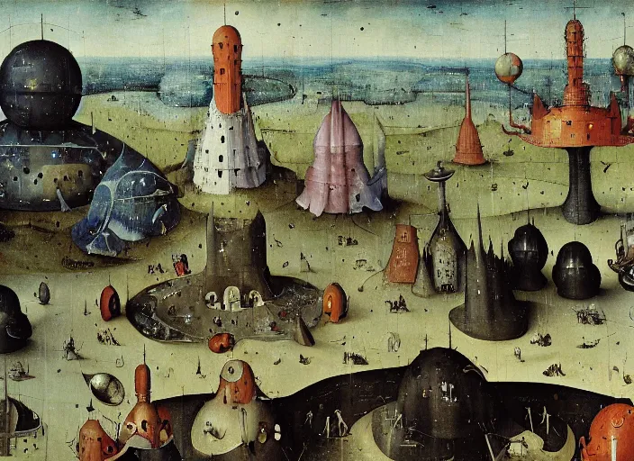 Image similar to an intricately detailed space colony by Hieronymus Bosch