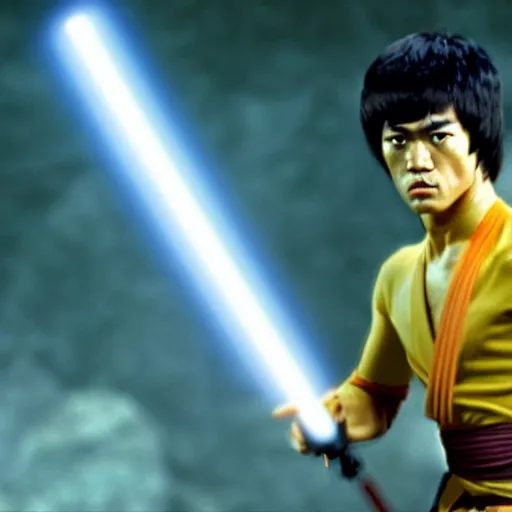 Image similar to bruce lee as anakin skywalker in star wars episode 3, 8k resolution, full HD, cinematic lighting, award winning, anatomically correct