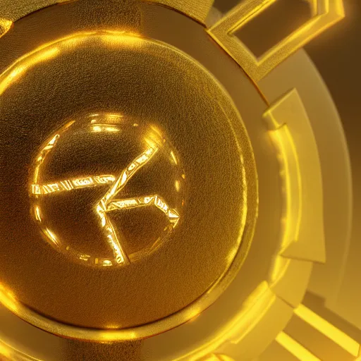 Prompt: hyperrealistic closeup of a mysterious magical golden artifact with glowing runes, blurry background, bokeh, octane render, artstation, 8k, HDR