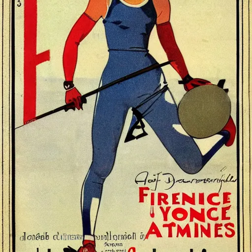 Prompt: a 1 9 2 8 cover of a french magazine. happy, healthy, beautiful, smiling, young, sporty, glowing woman in decent athletic wear. realistic detailed color drawing