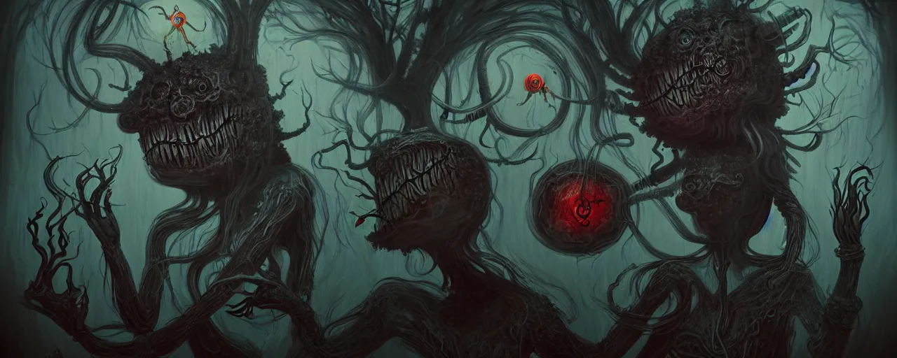 Prompt: whimsical airy alchemical monsters, surreal dark uncanny painting by ronny khalil