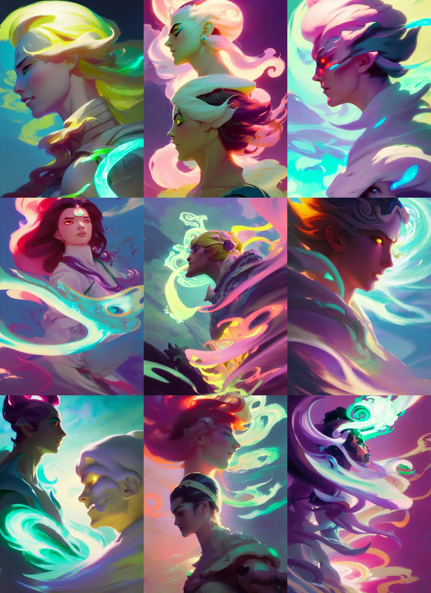 Prompt: side profile, dawnbreaker, dota 2, luminescent, colorful swirly magic ripples, pastel colors, by greg manchess, huang guangjian, sachin teng, greg rutkowski, jesper ejsing, ilya kuvshinov