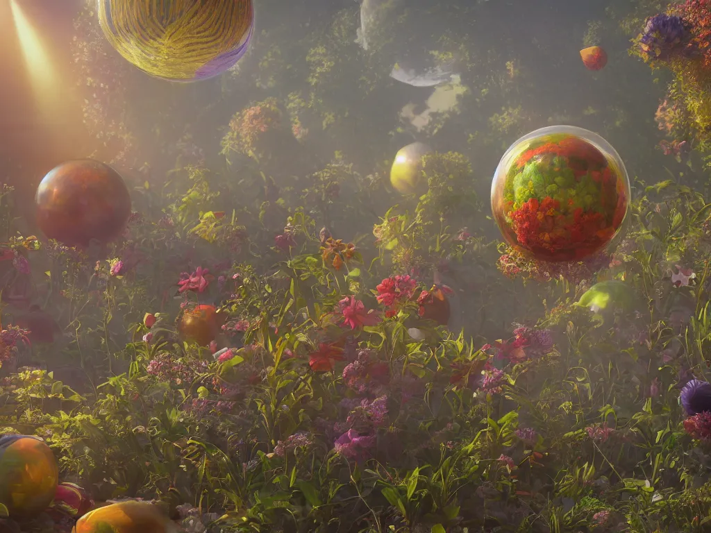 Image similar to 3 d render, sunlight study, the universe is a spheroid region 7 0 5 meters in diameter, art nouveau, by rachel ruysch and ( ( ( ( ( lisa frank ) ) ) ) ), 8 k, sharp focus, octane render