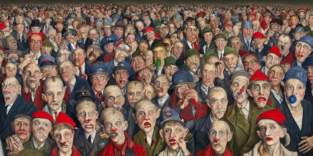 Image similar to where's wally, highly detailed, painting by otto dix, 8 k