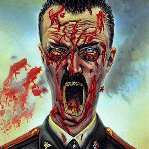 Image similar to igor ivanovich strelkov became an bloody angry degraded satanic hellfire demon and calling for total mobilization, photo - realistic, color image, 2 k, highly detailed, bodyhorror, occult art