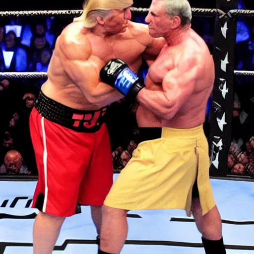 Image similar to an extremely buff Donald Trump punching Anthony Fauci, Ultimate fighting championship