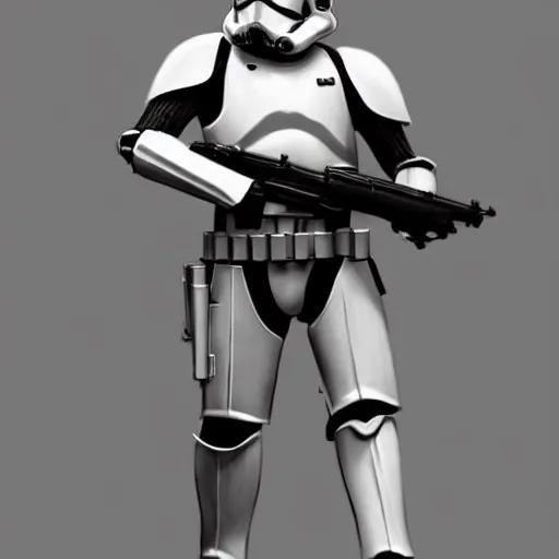 Image similar to full body shot of an imperial stormtrooper in battle position ready to shoot his blaster concept art by Doug Chiang cinematic, realistic painting, high definition, very detailed, extremely high detail, photo realistic, concept art, the Mandalorian concept art style