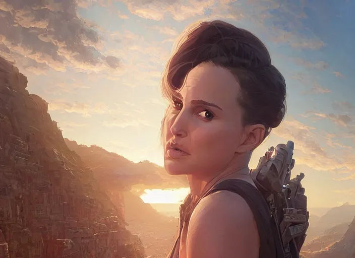 Image similar to highly detailed vanishing - point of natalie portman, in gta v, stephen bliss, unreal engine, fantasy art by greg rutkowski, loish, rhads, ferdinand knab, makoto shinkai and lois van baarle, ilya kuvshinov, rossdraws, tom bagshaw, global illumination, radiant light, detailed and intricate environment