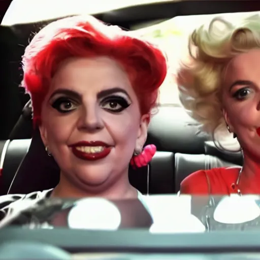 Prompt: carpool karaoke lady gaga and judy garland, highly realistic, highly detailed, high resolution, 8 k 4 k,