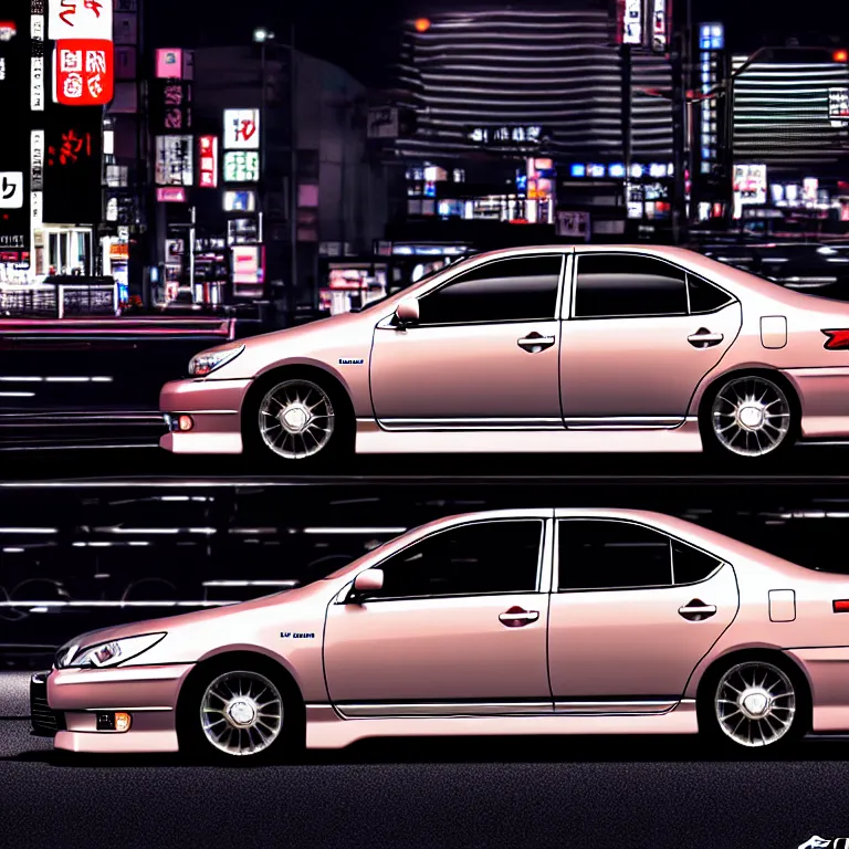 Image similar to Toyota Aristo, detailed-wheels, Shibuya prefecture, cinematic lighting, photorealistic, highly detailed, night photography