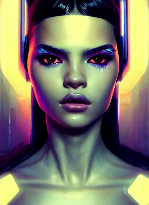 Image similar to photorealistic portrait of latino female humanoid, cyber neon lights, highly detailed, cyberpunk high fashion, elegant, crispy quality, trending in artstation, trending in pinterest, glamor pose, no signature, no watermark, cinematic, octane render, art by artgerm, art by greg rutkowski, art by pascal blanche