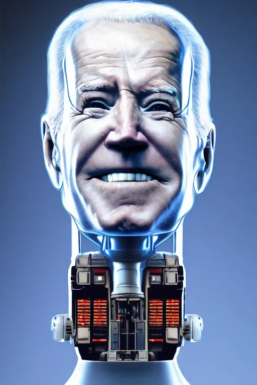 Prompt: an official White House portrait of cybernetic robot Joe Biden, in the year 2150, studio lighting, highly detailed, Kodak Portra