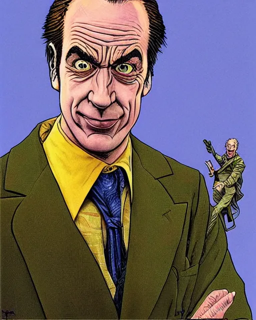 Image similar to portrait of saul goodman as the joker, illustration, art by jean giraud and peter elson