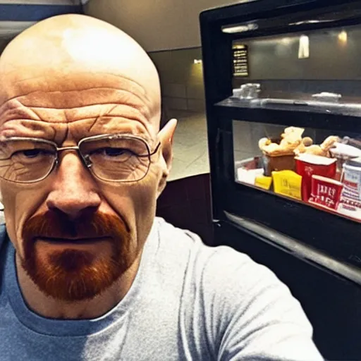 Image similar to Walter White at mcdonalds selfie