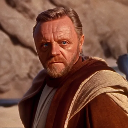 Image similar to film still of Anthony Hopkins as Obi Wan Kenobi in Star Wars 1977