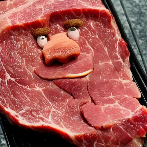 Image similar to chuck roast norris, chuck norris face made of meat