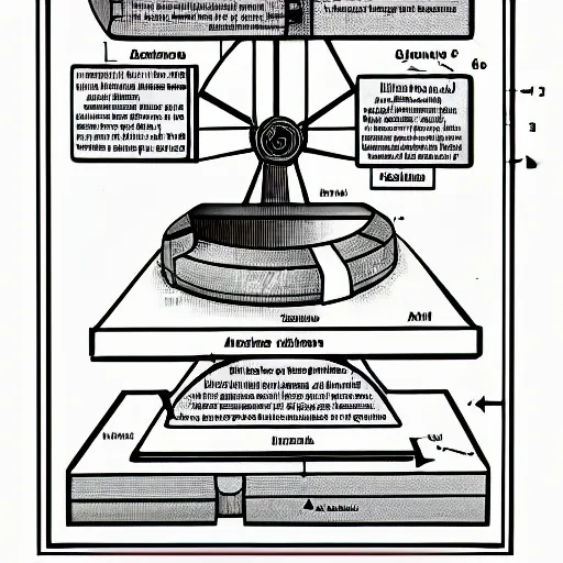 Image similar to exploded diagram of a simple time machine. black and white textbook diagram how to guide.