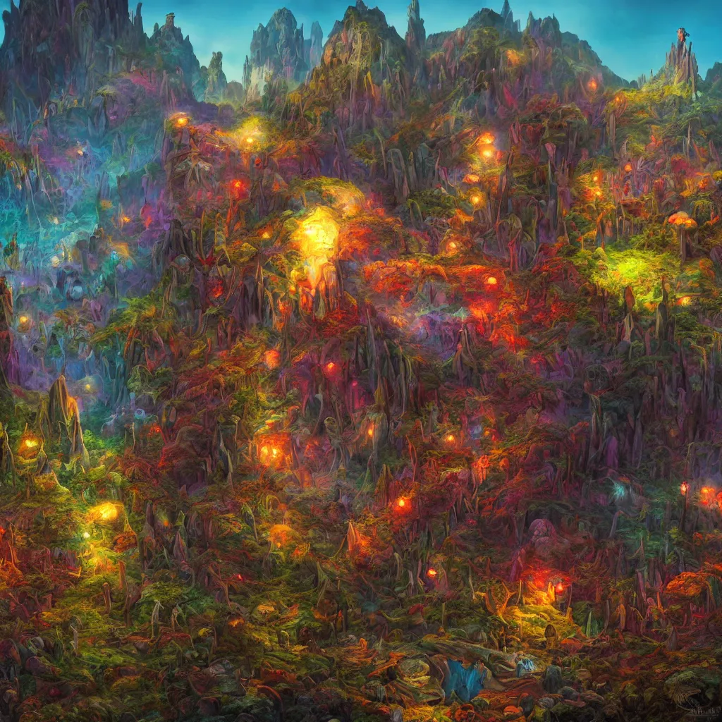 Prompt: bright, colorful, realistic, detailed from Elder Scrolls: shivering isles concept mania mushroom coast and mountian realm of madness portrait backlighting, kodachrome, high contrast, highly detailed, sharp focus, digital painting, concept art, illustration, trending on artstation, comic book by Alex Ross and Adam Adamowicz cover art