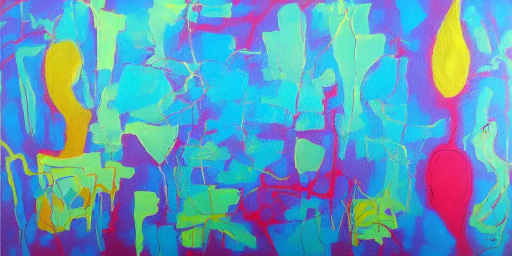 Image similar to acrylic painting abstract surreal summer magnesium, art by Sandra Pelser
