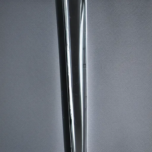 Prompt: Katana made out of a water Blade reflecting all light, white background with shadows, 40nm lens, shallow depth of field,