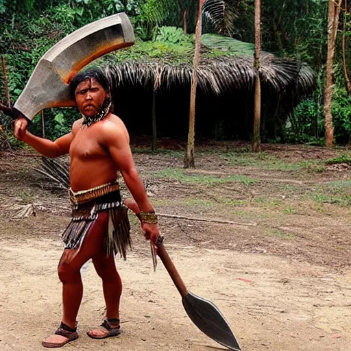 Prompt: photo of an amazon warrior with a giant axe