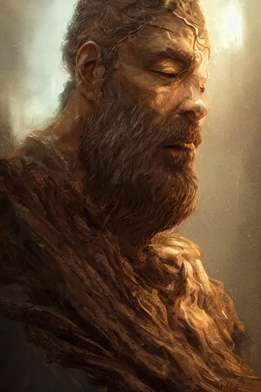 Prompt: portrait of a god floating in the air, ancient wood environment, Cinematic lighting with glare, insanely detailed, trending on artstation, golden ratio, concept art by Pete Morbacher