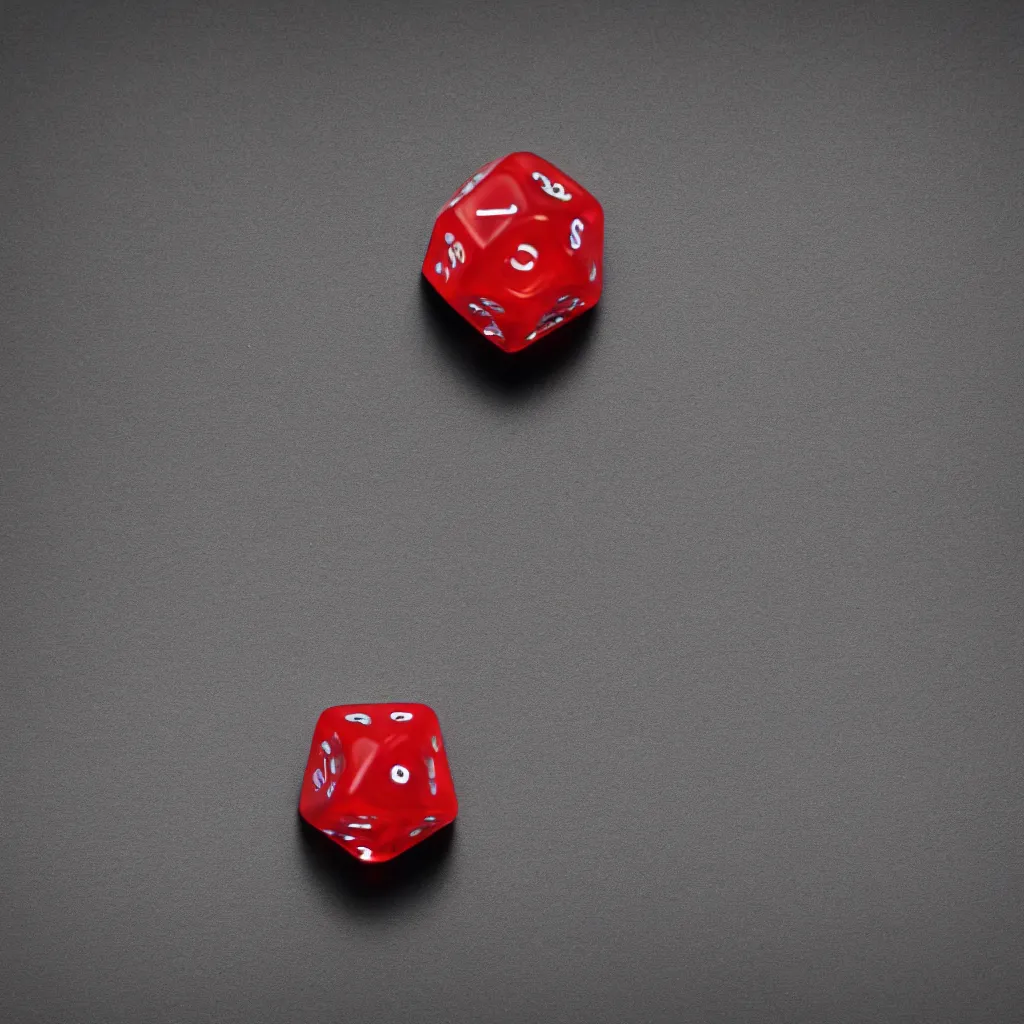 Image similar to a macro shot of a dice with little robot legs, studio lighting, dim shadow