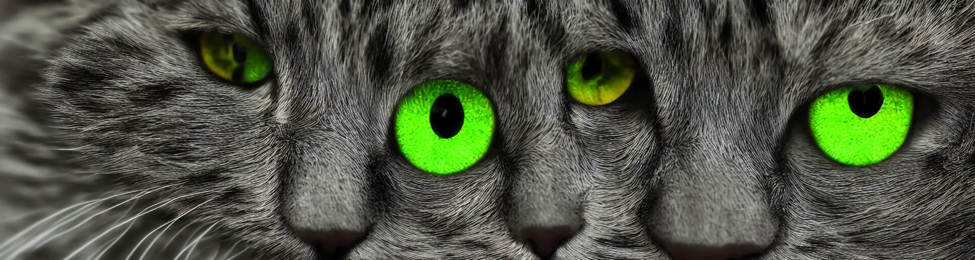 Prompt: green-furred cat with glowing eyes 4k