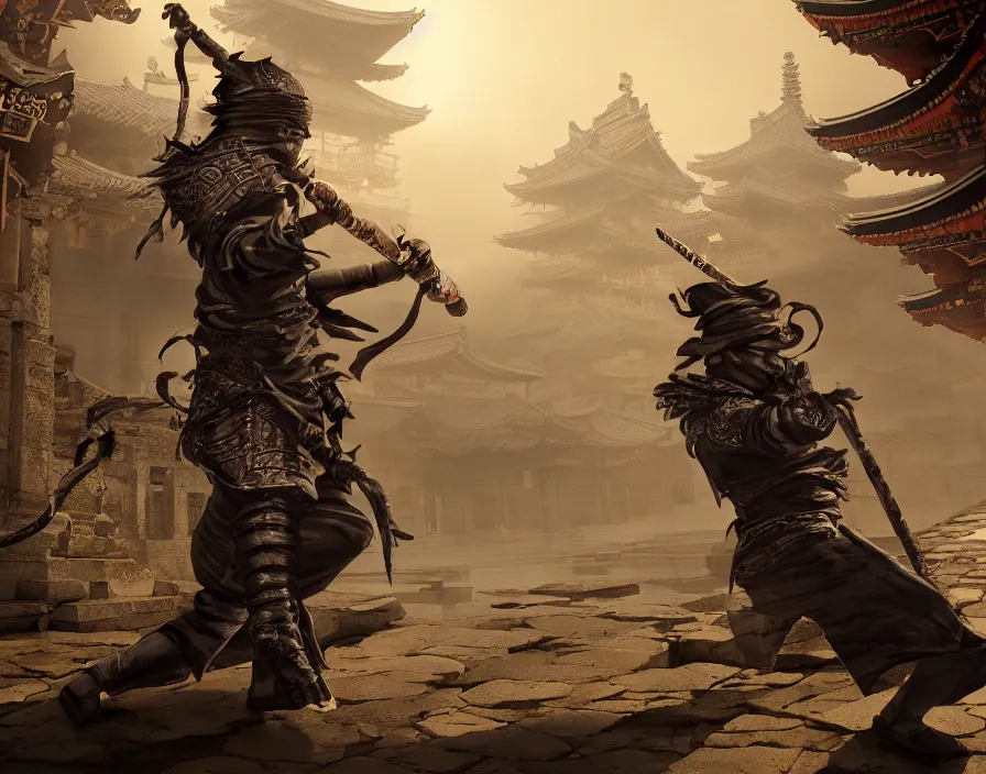 Image similar to shadow ninja in old asian temple, beautiful texture, beautiful graphics, fantasy artwork, very beautiful scenery, hd, hdr, ue 5, ue 6, unreal engine 5, cinematic 4 k wallpaper, 8 k, ultra detailed, by popular digital, details, beautiful image ever created, high resolution, artstation, award winning