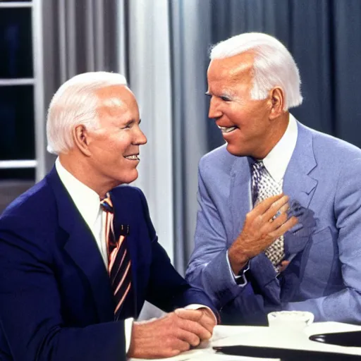 Prompt: Johnny Carson interviewing Joe Biden , getty images