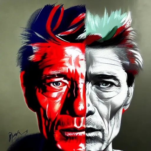 Image similar to peter otoole, hair green, face white, lips red, portrait, impressionistic, concept art