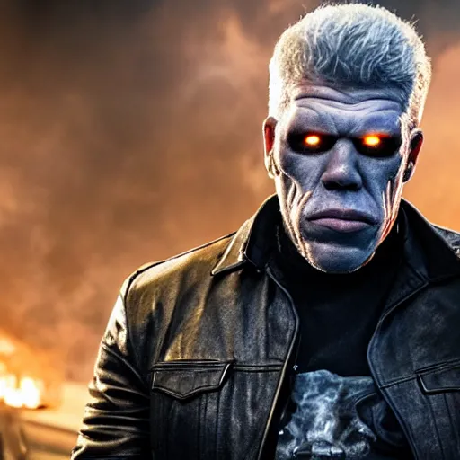 Image similar to Ron Perlman As Ghostrider hyper realistic 4K quality