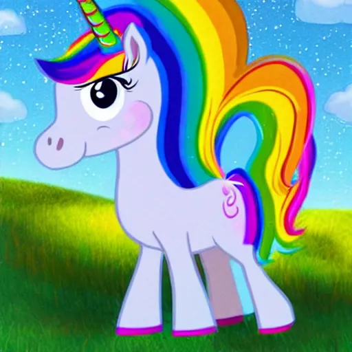 Prompt: Rainbow sparkle unicorn, pixar style