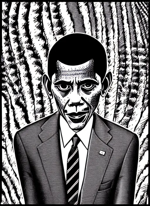 Image similar to junji ito style portrait of barack obama, intricate, highly detailed, illustration, art by junji ito, junji ito