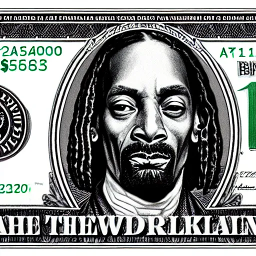 Image similar to a thousand dollar us bill featuring snoop dogg