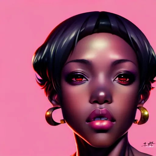 Image similar to portrait of a black anime manga girl with short french bob hair, by artgerm, james jean, tom bagshaw, gerald brom, vaporwave colors, lofi colors, vaporwave, lofi, goth vibe, 4 k, smooth, hd, substance designer render, full body character concept art, symmetrical, 2 point lighting,